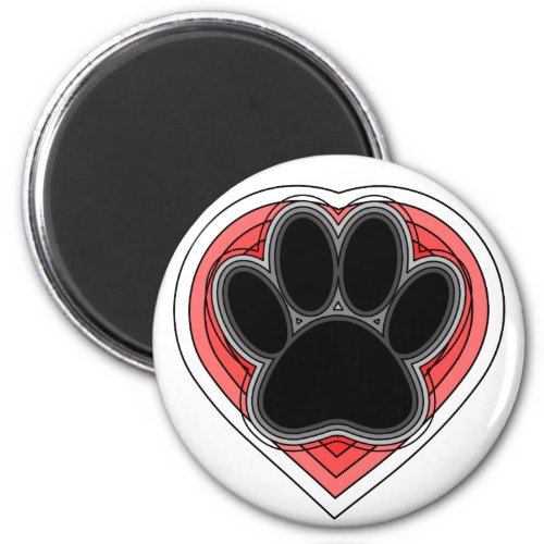 Dog Paw In Red Heart With Outlines Magnet