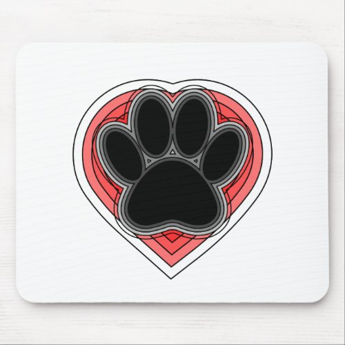 Dog Paw In Red Heart With Outlines Mouse Pad