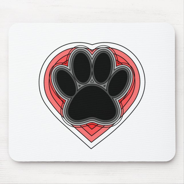 Dog Paw In Red Heart With Outlines Mouse Pad (Front)