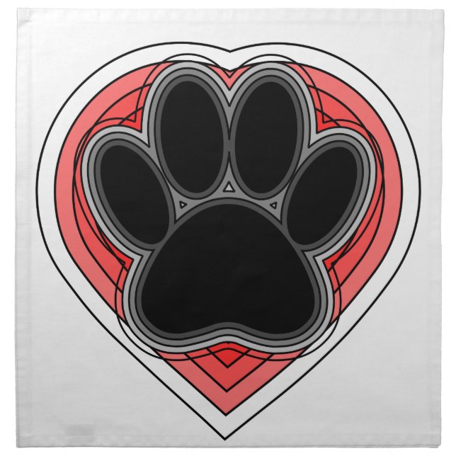 Dog Paw In Red Heart With Outlines Napkin (Front)