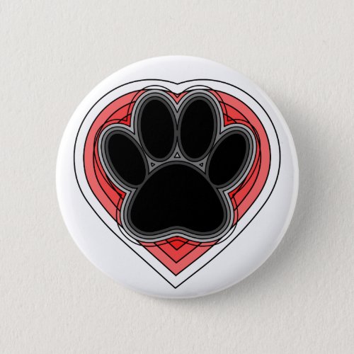 Dog Paw In Red Heart With Outlines Pinback Button
