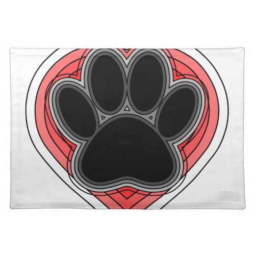 Dog Paw In Red Heart With Outlines Placemat