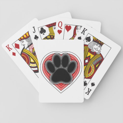 Dog Paw In Red Heart With Outlines Playing Cards