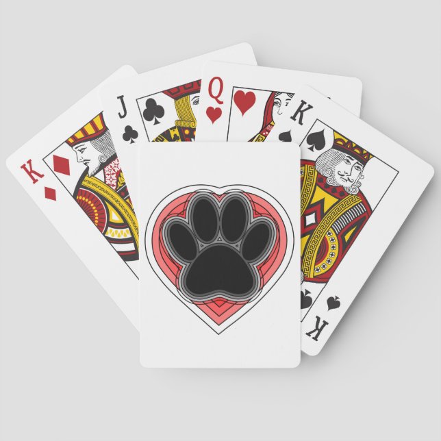 Dog Paw In Red Heart With Outlines Poker Cards (Back)