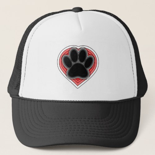 Dog Paw In Red Heart With Outlines Trucker Hat