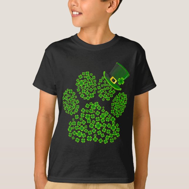 Dog Paw Leprechaun Dog Lover Shamrock St Patrick's T-Shirt (Front)