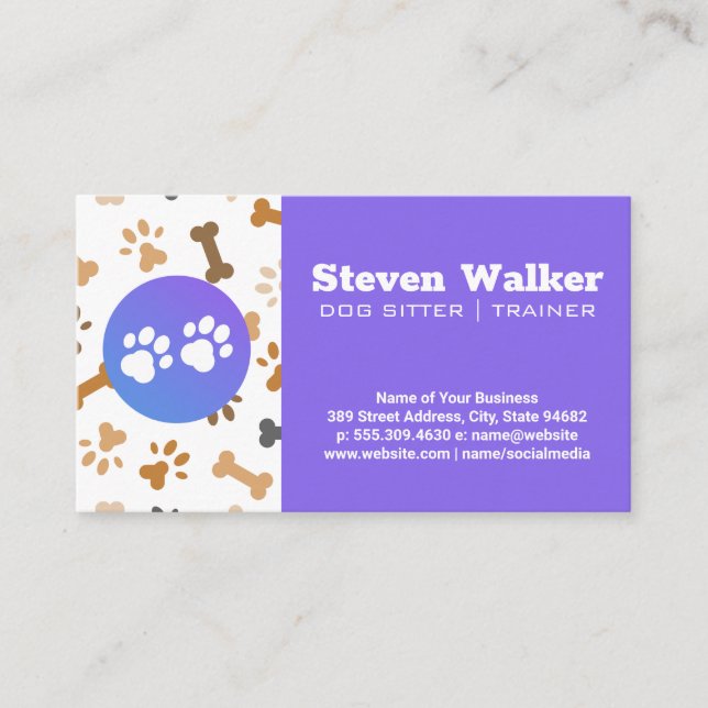 Dog Paw Logo | Bones and Paw Prints Business Card (Front)