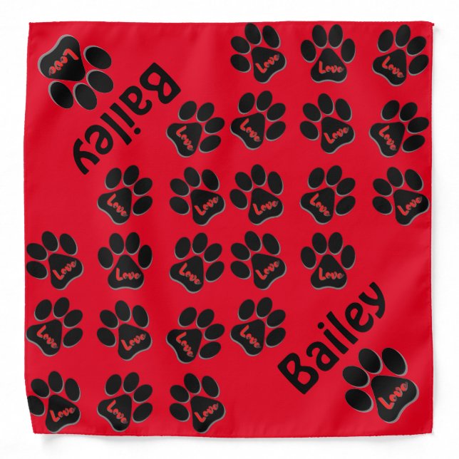 Dog Paw Love With Name Bandana (Front)