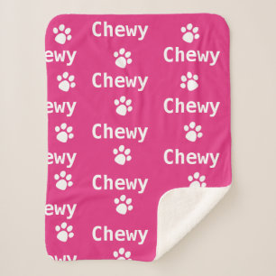 Dog Paw Name Pink White Sherpa Blanket