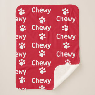 Dog Paw Name Red White Sherpa Blanket