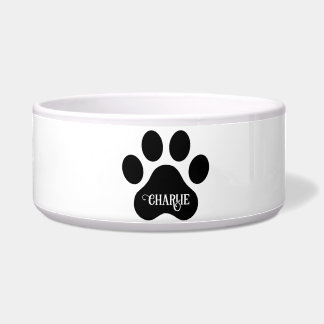 Dog Paw Name Silhouette Design Bowl