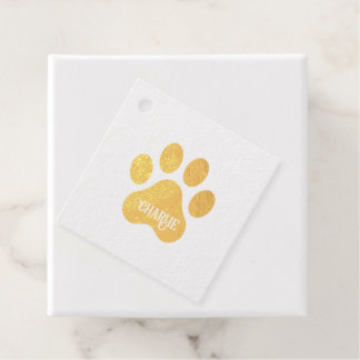 Dog Paw Name Silhouette Design Foil Favor Tags