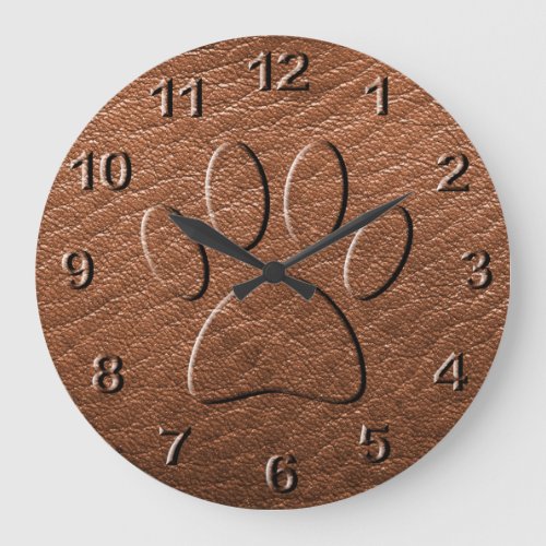 Dog Paw On Leather Print Large Clock