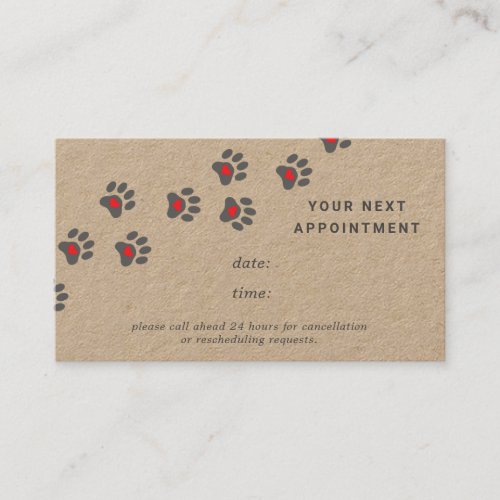 Dog paw path kraft paper appointment card