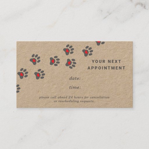 Customizable Dog paw path kraft paper appointment card