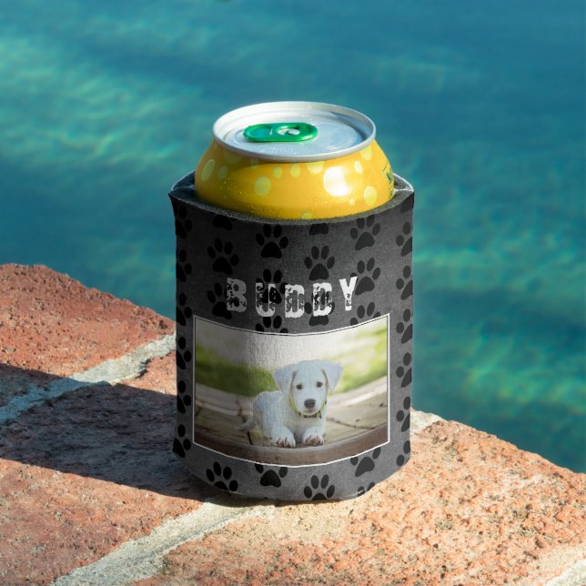Dog Paw Pattern Chalkboard Dog Photo  Can Cooler (In Situ Pool)