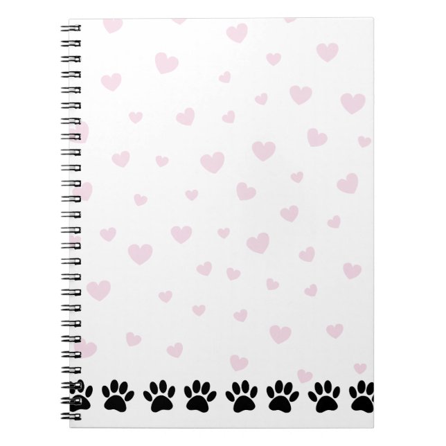 Dog Paw Pattern Pink Hearts Notebook (Front)