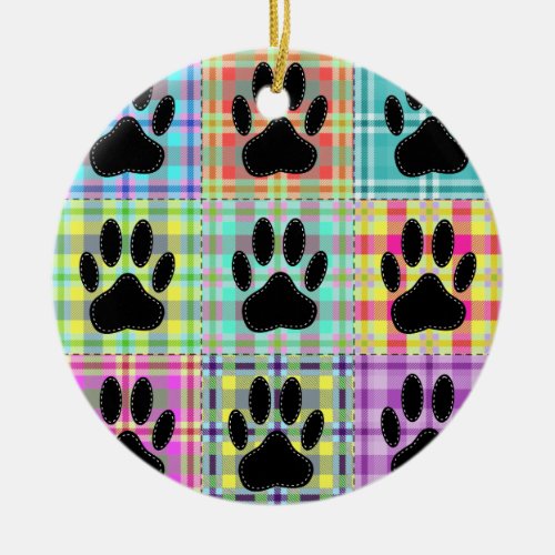 Dog Paw Pattern Quilt Ceramic Ornament