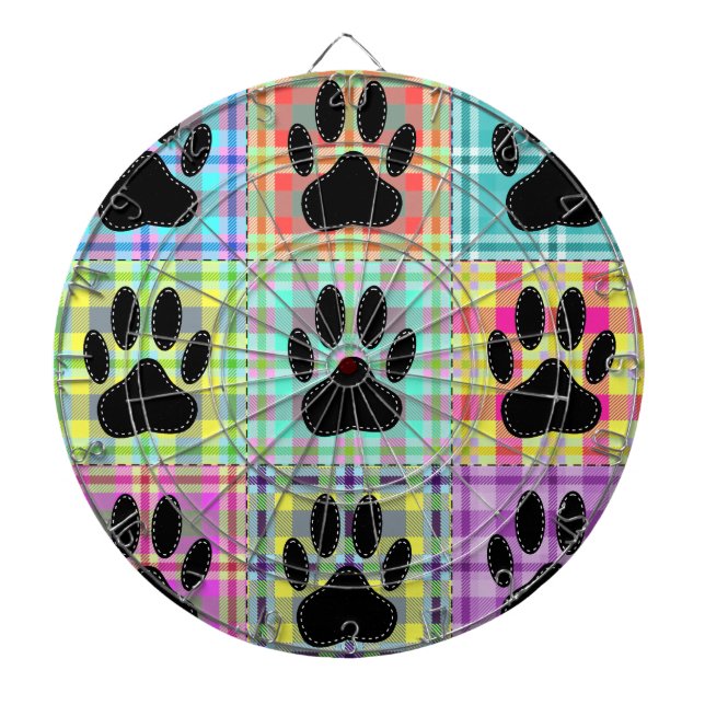 Dog Paw Pattern Quilt Dartboard With Darts (Front)