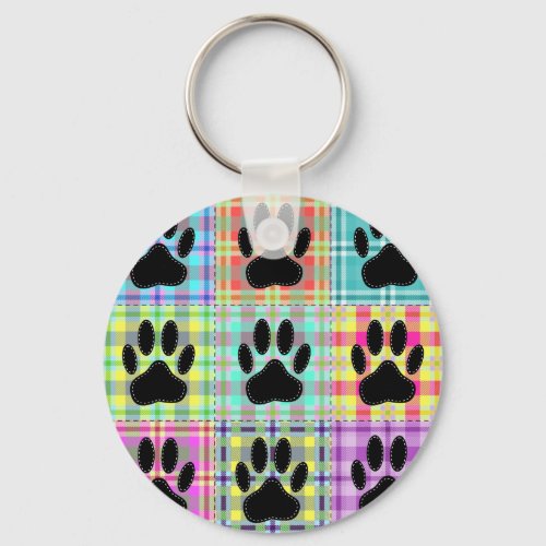 Dog Paw Pattern Quilt Keychain