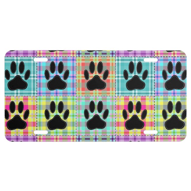 Dog Paw Pattern Quilt License Plate (Front)