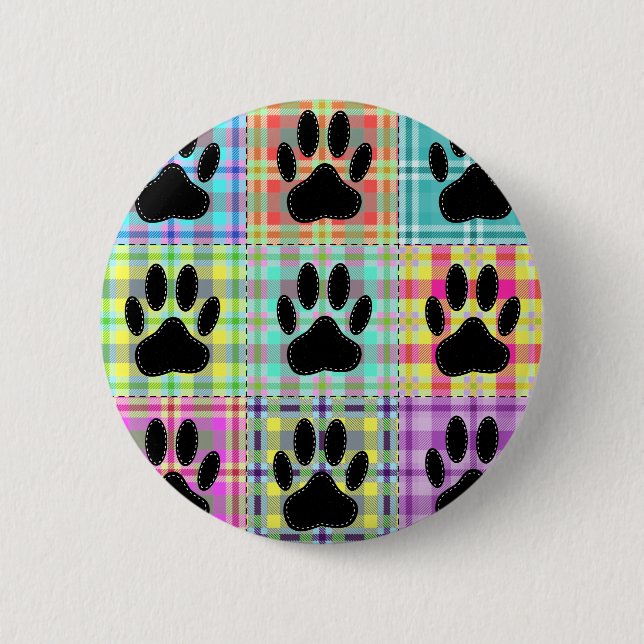 Dog Paw Pattern Quilt Pinback Button (Front)