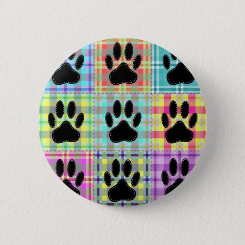 Dog Paw Pattern Quilt Pinback Button