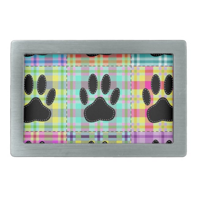 Dog Paw Pattern Quilt Rectangular Belt Buckle (Front)