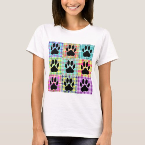 Dog Paw Pattern Quilt T_Shirt
