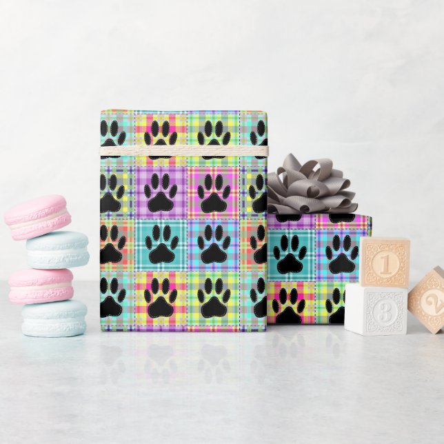 Dog Paw Pattern Quilt Wrapping Paper (Baby Shower)