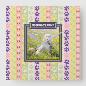 Dog Paw Pattern Spring Days Instagram Photo Frame Square Wall Clock by BCMonogramMe at Zazzle
