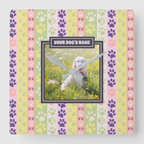 Dog Paw Pattern Spring Days Instagram Photo Frame Square Wall Clock