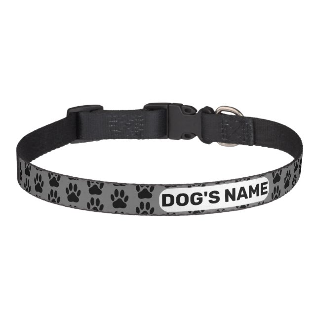 Dog Paw Pattern With Custom Name Pet Collar (Front)