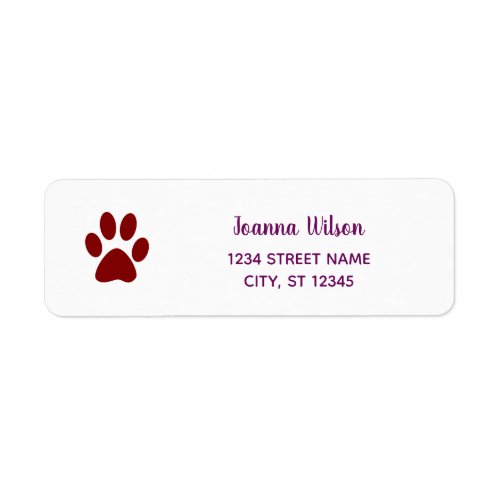Dog Paw Personalize Modern Return Address Label
