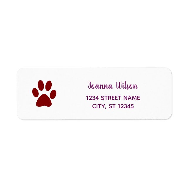 Dog Paw Personalize Modern Return Address Label (Front)
