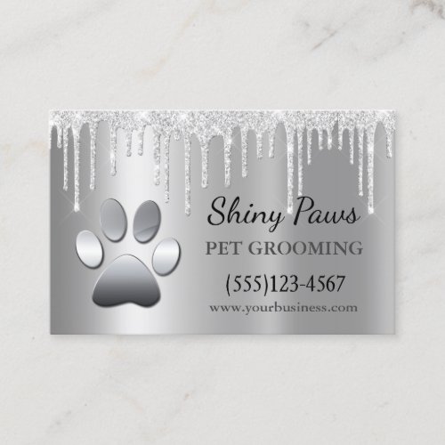 Dog Paw Pet Grooming Service Glitter Business Card