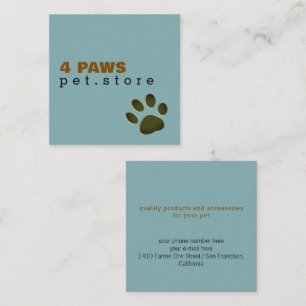 Dog Paw Pet Store blue modern Square Business Card