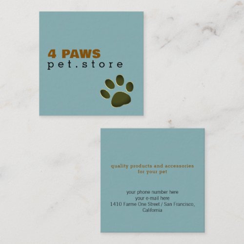 Dog Paw | Pet Store blue modern Square Business Card