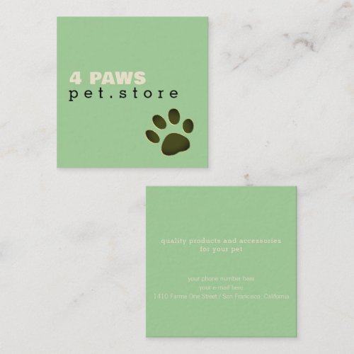 Dog Paw | Pet Store pale green Square Business Card