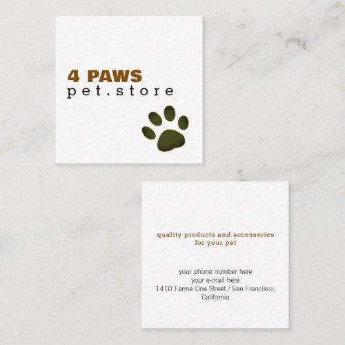 Dog Paw | Pet Store white modern Square Business Card