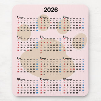 Dog Paw Print 2026 Calendar Mouse Pad