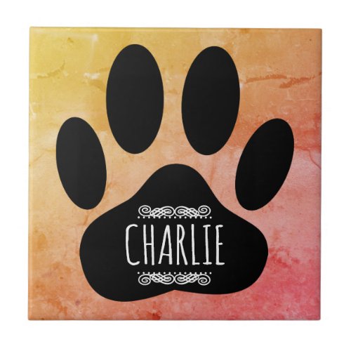 Dog Paw Print Add Custom Name Ceramic Tile