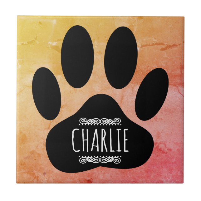 Dog Paw Print Add Custom Name Ceramic Tile (Front)