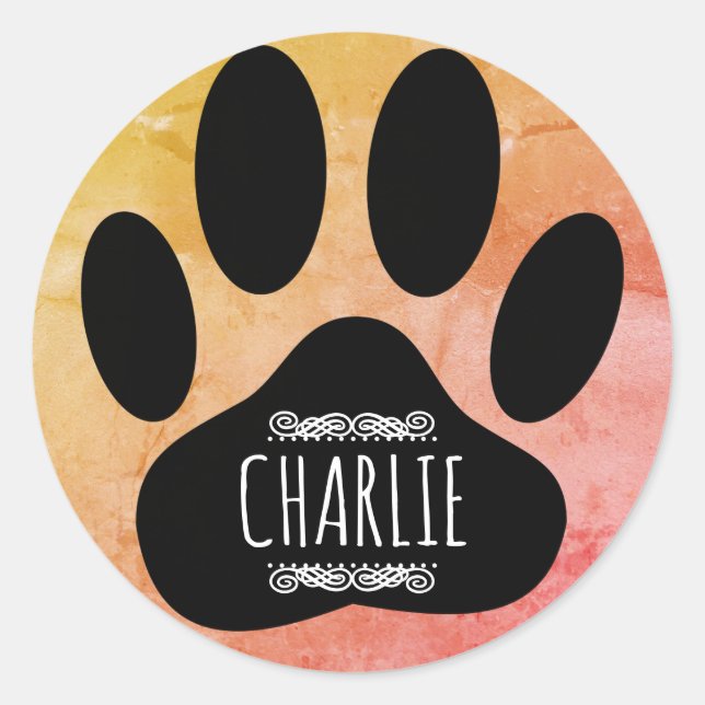 Dog Paw Print Add Custom Name Classic Round Sticker (Front)