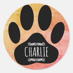 Dog Paw Print Add Custom Name Classic Round Sticker
