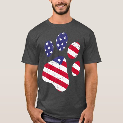 Dog Paw Print American Flag  Cute 4th Of July T_Shirt