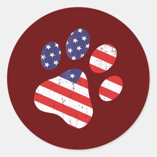 Dog Paw Print American Flag USA Cute 4th Of July Classic Round Sticker