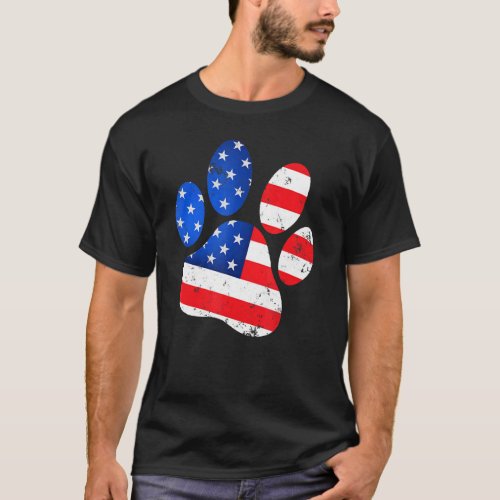 Dog Paw Print American Flag Usa Cute 4th Of July F T_Shirt