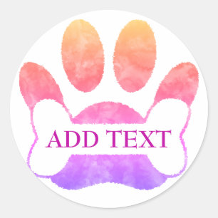 Dog Paw Print And Bone Colorful Watercolor Custom Classic Round Sticker