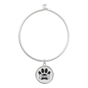 Dog Paw Print And Bone Custom Text Bangle Bracelet